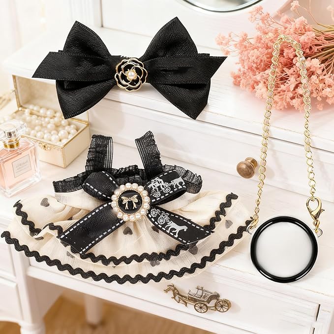 Doll Clothing Set (No Doll), Cute Bow, Crossbody Bag, Dress, Suitable for 15-17cm Dolls, Outfit Accessory Set for Unique Styling (Black-B)