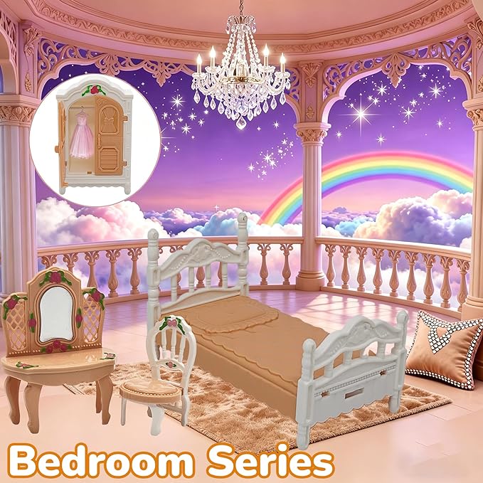 Doll House Furniture Accessories Four Major Series: Living Room, Bedroom, Bathroom, Kitchen Miniature Dollhouse Furniture Birthday (Style-C)