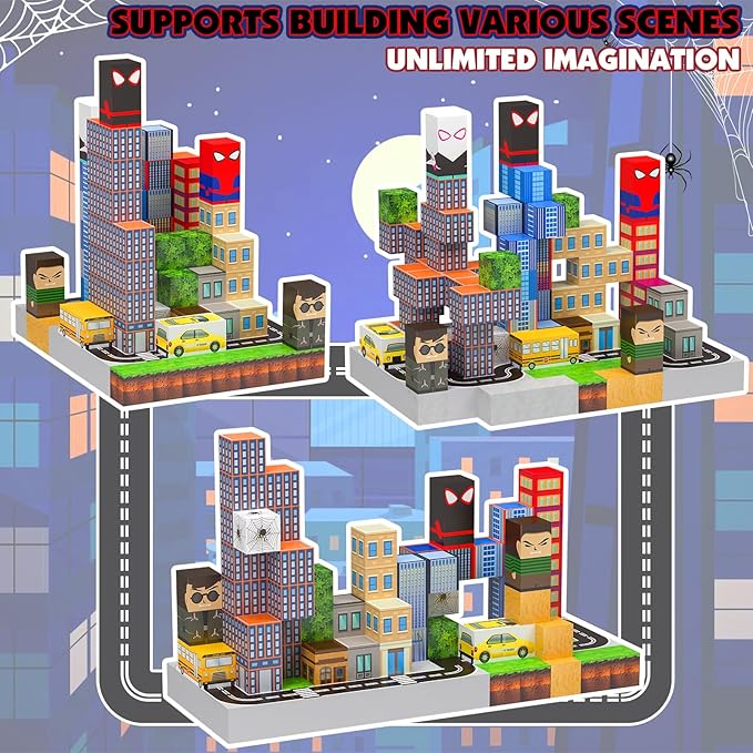 150PCS Magnetic Blocks Building Toys Set, Spider Toys Magnetic Building Blocks for Boys Girls Ages 3+, 1 Inch Magnet Cubes STEM Sensory Construction Toy City Themes