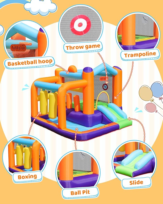 Bounce House & Inflatable Castle for Kids - Heavy Duty Indoor/Outdoor Playground Fun with Jumping Area, Slide, Ball Pit & Backyard Castle