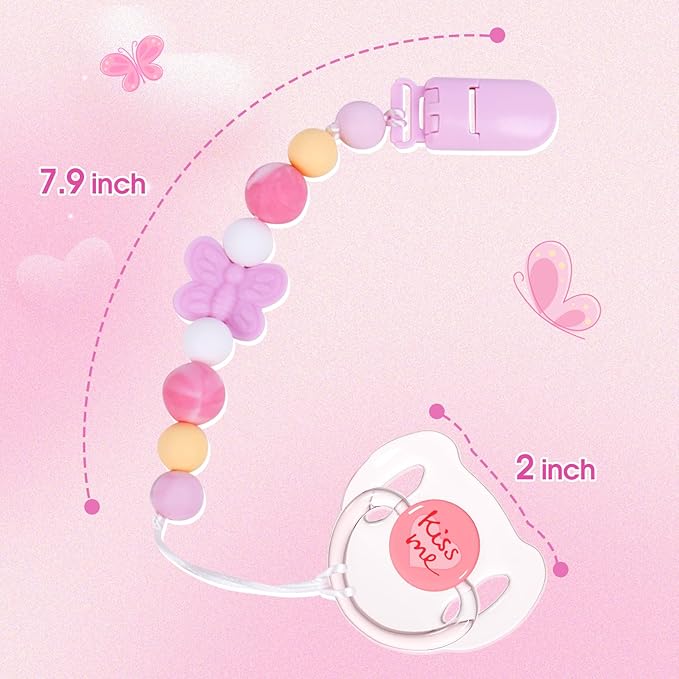 Aori Pacifier Clips for Rebron Baby Dolls Silicone Holders Clips with Magnetic Pacifier -Pink