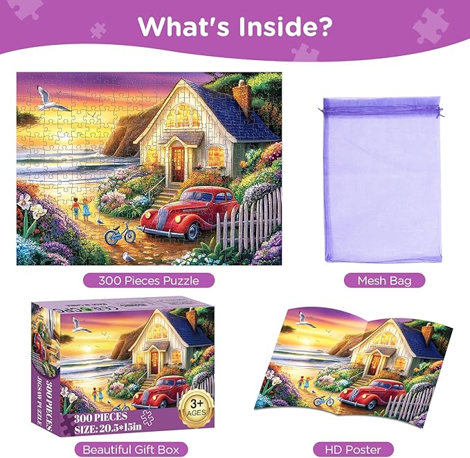 300 Piece Puzzles for Adults,Sea Puzzle 300 Pieces,Ocean House Jigsaw Puzzles for Kids Adult Senior Premium Cardboard Puzzle for Relaxation Tabletop Jigsaw Puzzle Family Activity Game