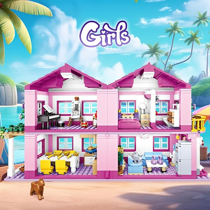 Pink Girls Summer Villa Friends Building Set Compatible with Friends Construction Educational Toy for Kids Age 8-12 and Up 1018 PCS