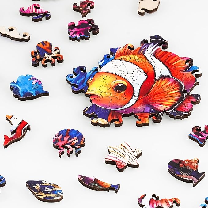 NiArt 200PCS Ocean World Wooden Jigsaw Puzzle for Adults, 11.1 * 11.2 Inch Precision Laser-Cut Pieces, Fun and Relaxing Home Decor Puzzle for Family Bonding, Stress Relief and Imagination Boost