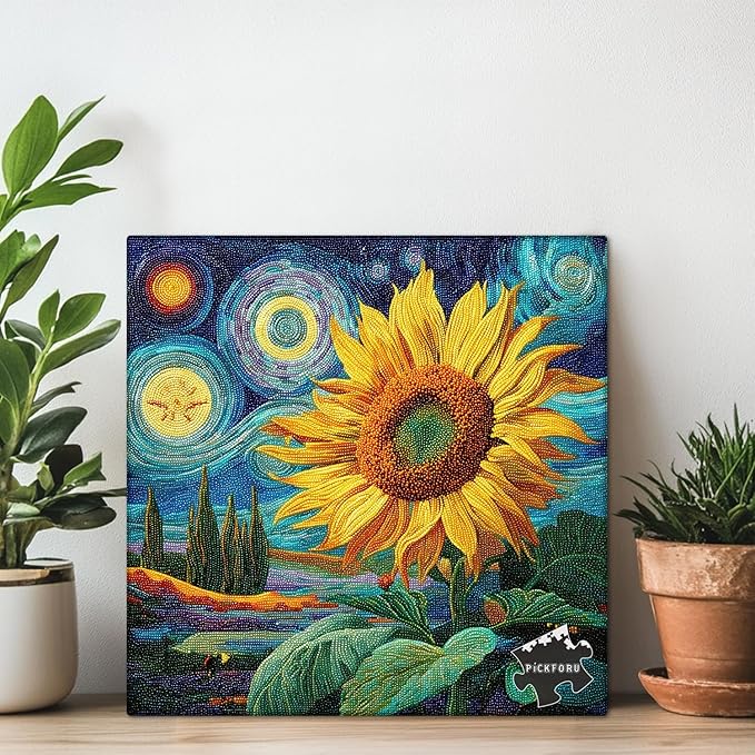 Sunflower Puzzles for Adults 1000 Pieces, PICKFORU Nature Flower Puzzle Starry Night, Impossible Hard Plant Floral Art Theme, Challenging for Adults