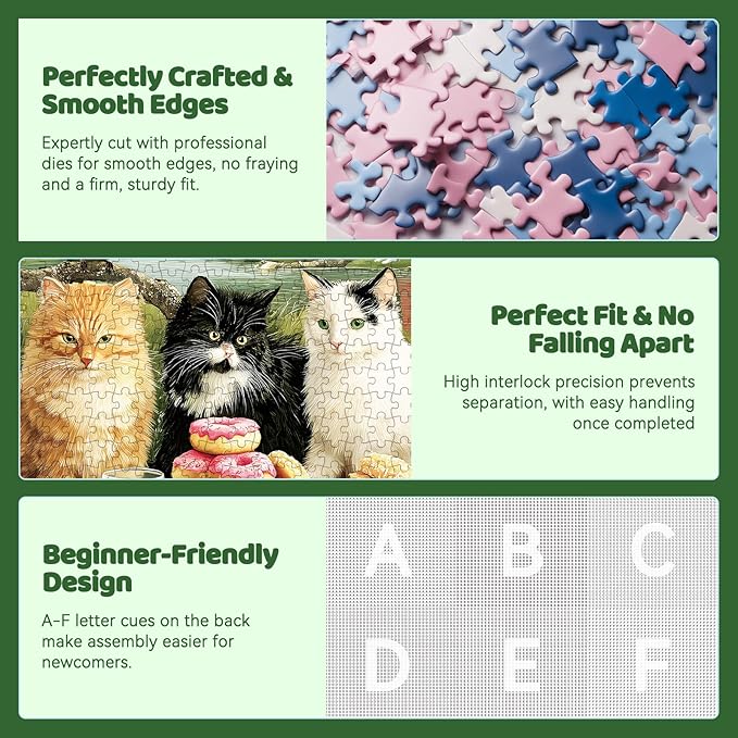 300 Piece Puzzles for Adults, Spring 300 Piece Puzzles for Adults Large Piece, Cats Having Picnic Jigsaw Puzzle Funny Gift for Adult Kids Challenging Family Games Toy, 20.5 X 15 in