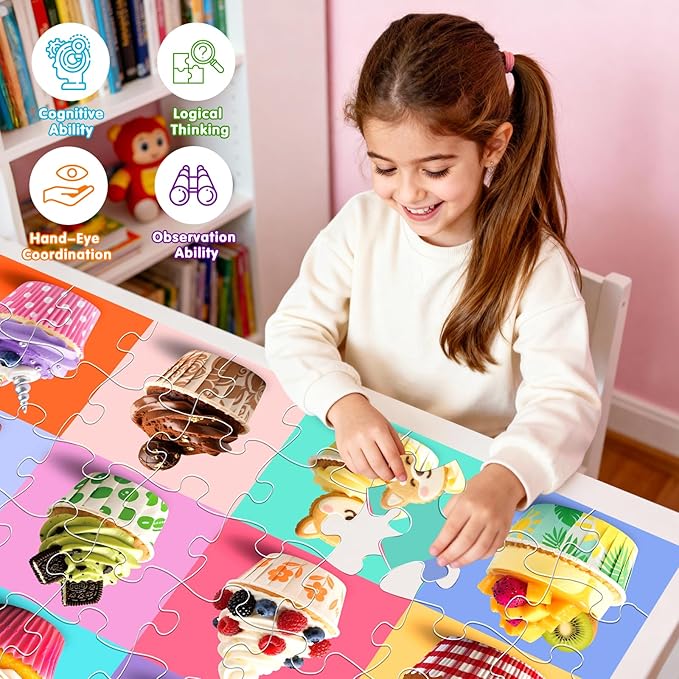 Jumbo Floor Puzzle for Kids,48 Piece Cupcake Jigsaw Puzzles,Learning Educational Toys for Toddlers Ages 3-5,Children Easter Gift for Boy Girl Ages 4-8