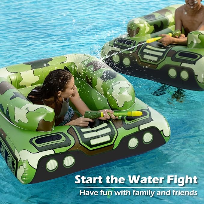 Jasonwell Inflatable Tank Swimming Pool Floaties with Water Cannon Gun Swim Floaty Rafts for Lake, Beach & Pool Party Toys for Boys, Girls, Kids & Adults- Green