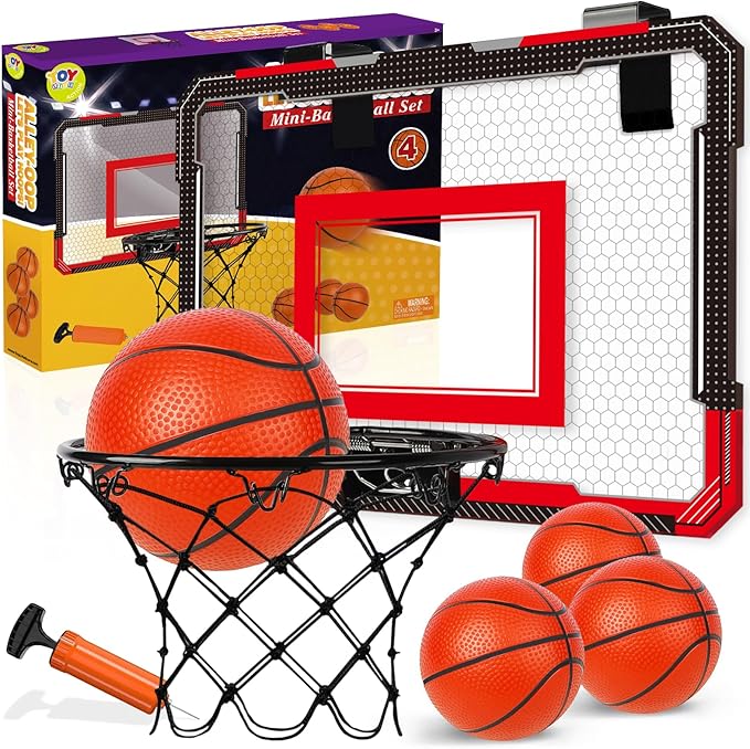 TOY Life Basketball Hoop Over The Door Basketball Hoop Room Office Mini Hoop Basketballs Hoop Indoor Kids Teens Adults Basketball Toy Basketball Goal with 4 Balls