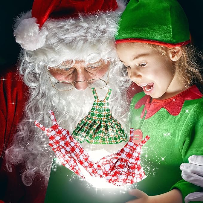 Hungdao 4 Pcs Christmas Doll Clothes Christmas Accessories Doll Clothing Red Green Plaid Dress Holiday Outfits for Boys Girls Xmas Party Supplies