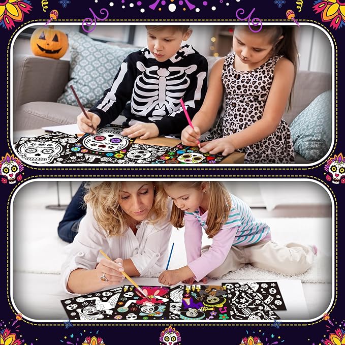 Zhanmai 30 Pcs Color Your Own Funny Day of the Dead Posters DIY Happy Day of the Dead Crafts Bulk Color Your Own Poster DIY Crafts for Party Holiday School Activities