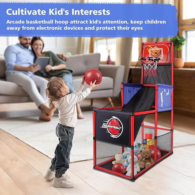 M SANMERSEN Kids Basketball Hoop Arcade Game Set with 4 Balls Electronic Scoreboard and LED Light, Indoor and Outdoor Play, Birthday/Halloween for 3-8 Year Old Boy and Girl