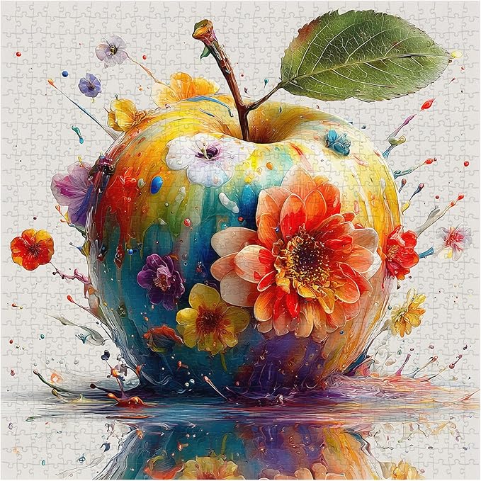 Blooming Color Apple Puzzles for Adults 1000 Pieces, Larkipuzz Gradient Fruit Puzzle Floral, Hard Impossible Wildflower Flower Art Theme for Plant Lovers