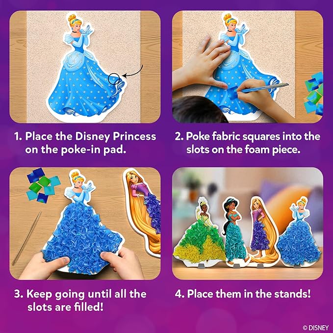 Skillmatics Poke-in Art - Disney Princesses, Mess-Free Fun for Kids, DIY Wood Craft Kits, Creative Activity, Gifts for Girls Ages 4, 5, 6, 7, 8, 9, Includes Cinderella, Ariel, Moana, Rapunzel & More