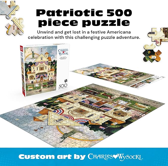 Buffalo Games - Jigsaw Puzzle 500 Pieces for Adults - Charles Wysocki Lady Liberty’s Independence Day Enterprising - Premium Giftable Foil Box with Reference Poster - Made in USA