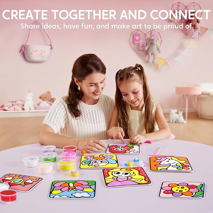 JOVA Klever Kits Air Dry Clay Painting, Air Clay Kit for Kids, 8 Pre-grooved Filling and Original Designed Boards, Easy Play and Non Toxic Material, Arts and Crafts for Kids Age 4-9