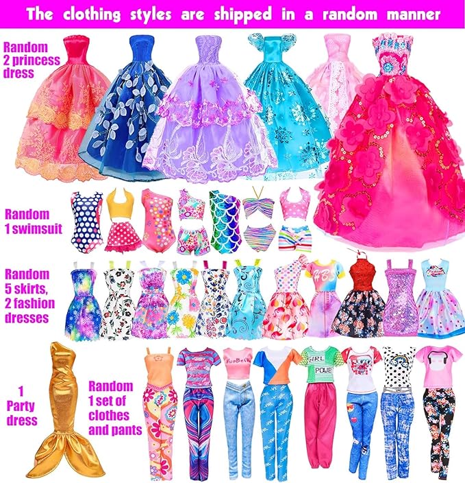 ebuddy 105 Pcs Doll and Closet Plyaset- Wardrobe Set Including One Doll,Wardrobe, Shoes Rack, Dress, Shoes Hangers, Necklace