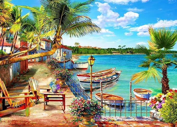 HUADADA Jigsaw Puzzles for Adults 1000 Pieces, Resort Bay Interlock Perfectly No Dust, Home Decors Family Challenge Toys for Men Women Elders Seniors (27.5"x19.6"), 1:1 Poster