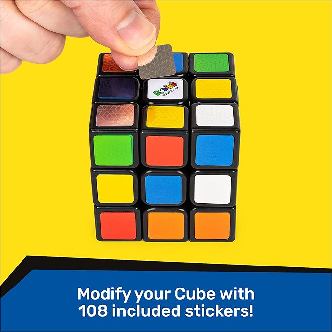 Rubik’s Cube, Original 3x3 Cube with Removable Stickers for Customization in Fun Patterns, Problem-Solving Brain Teaser, Classic Color-Matching Puzzle, Fidget Toy, Sensory Puzzle for Ages 8 & Up