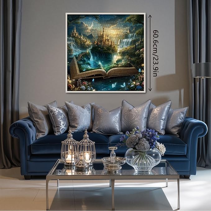 Fantasy Books Castle Puzzles for Adults 1000 Pieces Nature, Magic Pretty Landscape Butterfly Art Jigsaw Puzzles, Beautiful Flower Lake Scenic Puzzle
