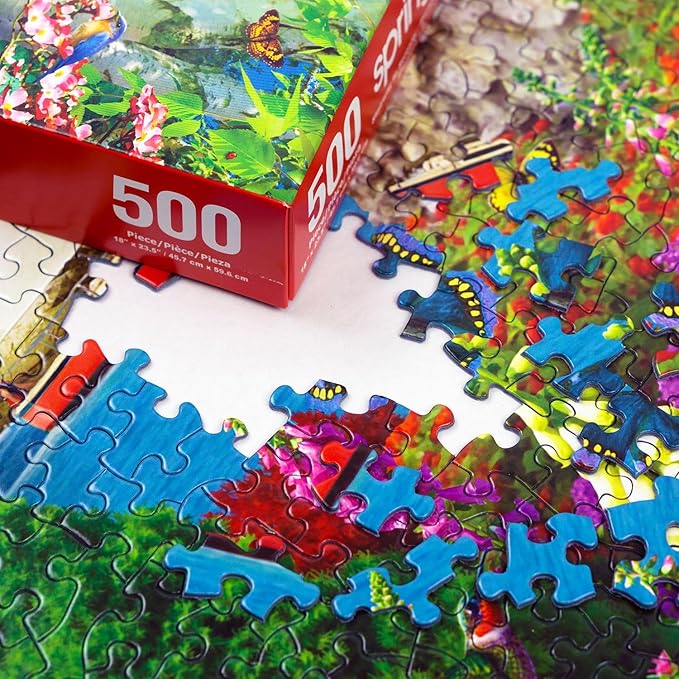 Springbok Stairway to Serenity 500 Piece Jigsaw Puzzle for Adults by Arist Alan Giana - Colorful Garden by The Ocean - Finished Size 23.5" x 18"