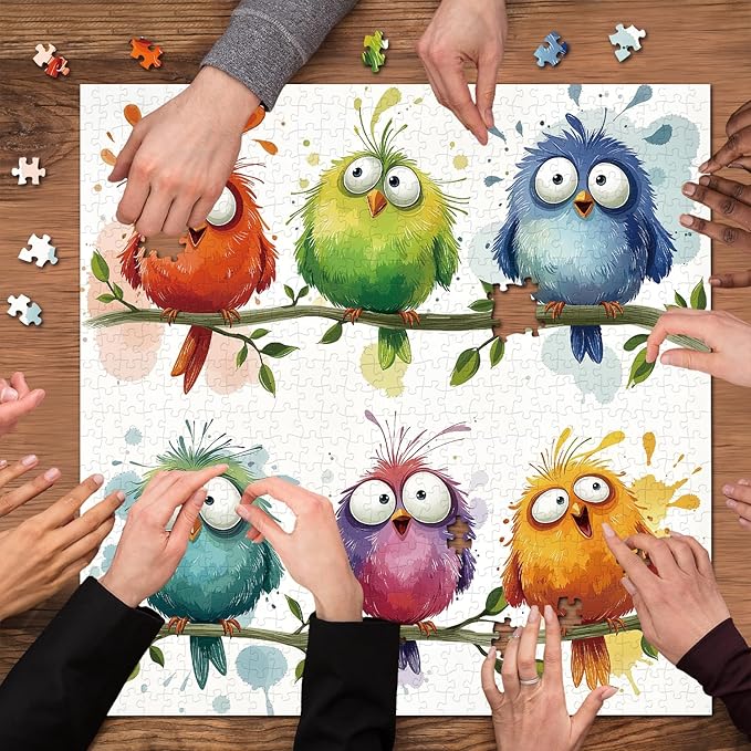 Funny Birds Puzzles for Adults 1000 Pieces, Cute Colorful Cartoon Animal Jigsaw Puzzle, Challenging Bird Art Puzzle for Family Home Decor