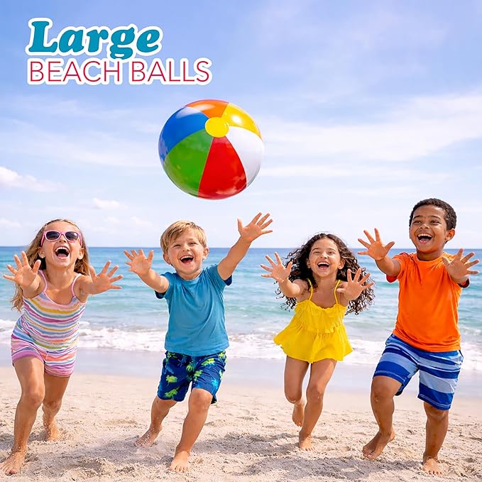 4E's Novelty 24 Pack -16 Inch Inflatable Beach Balls Bulk 24 - Birthday Pool Party Favors for Kids, Summer Goodie Bags Easter Basket Stuffers Toys, End of Year Student Gifts for Class