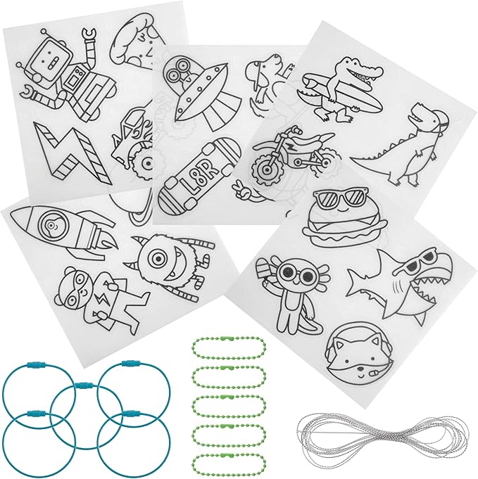 Stephen Joseph, 20 PC DIY Shrinking Art Kit to Creates Charms and Tags, Includes 20 Plastic Pre Cut Charms, DIY Summer Crafts, Ideal Party Favor, Adventure