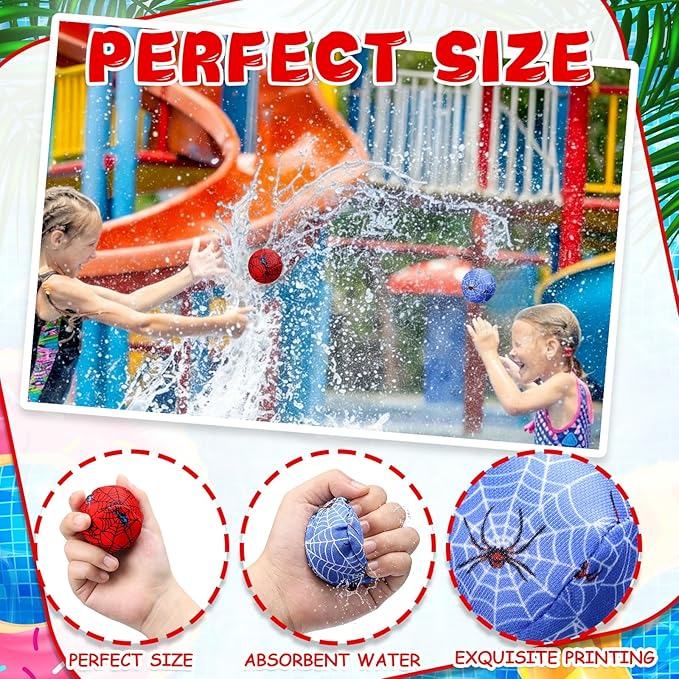 24 Pack Spider Web Party Favors Swimming Pool Balls 2 Inch Reusable Water Balls Bulks Red Blue Cartoon Pool Toys for Kids Beach Party Supplies