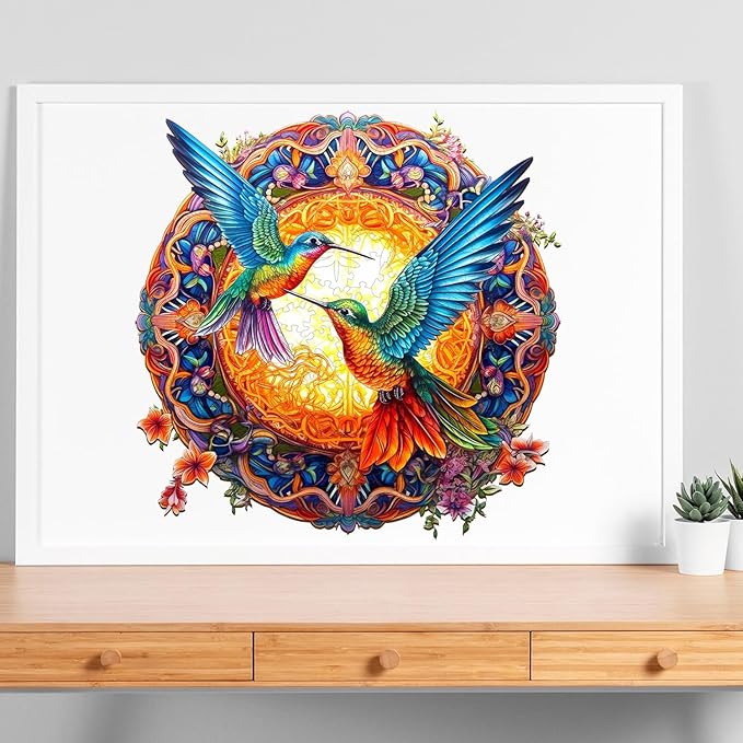 Jigfoxy Wooden Puzzles for Adults, Hummingbird Wooden Jigsaw Puzzles, Unique Animal Shape Puzzles, Christmas Thanksgiving Gifts for Family Friend(L-13.8 * 13.8in-300psc)