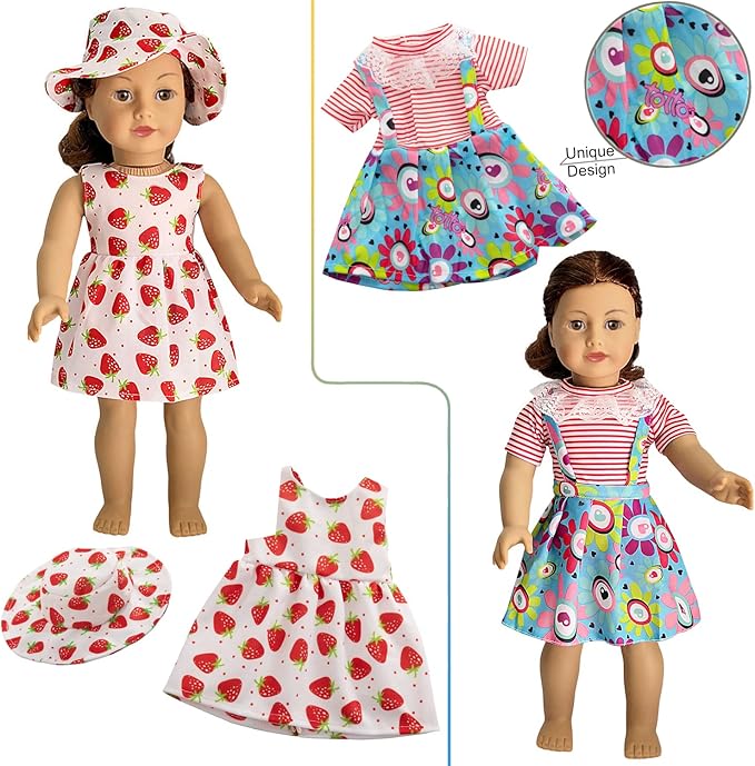 American 18 Inch Doll Clothes - 18 Inch Doll Clothes Accessories Fit American Dolls, 7 Set American Doll Outfits Dress, 18" American Doll Clothes and Accessories with Hat (Not Include The Doll)