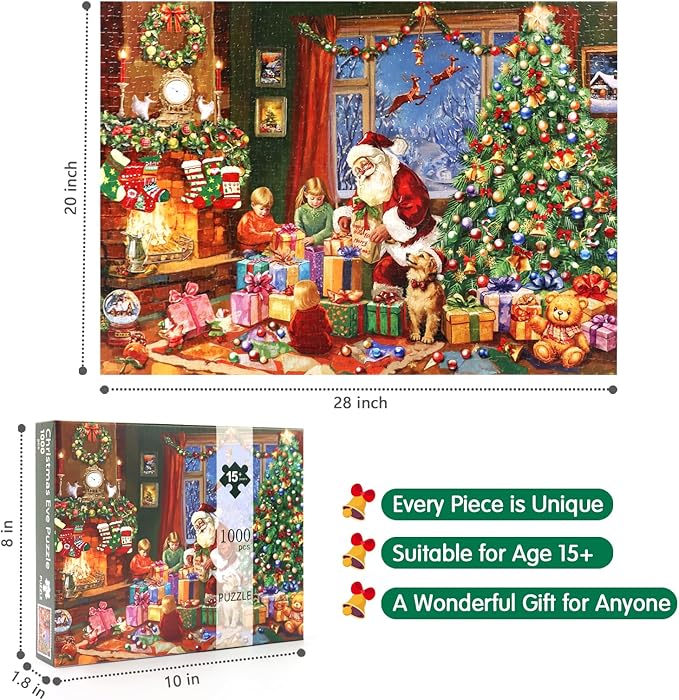 1000 Piece Christmas Puzzle for Adults - Winter Jigsaw Puzzles - Christmas Eve Holiday Puzzle Family Game Nights Home Decor