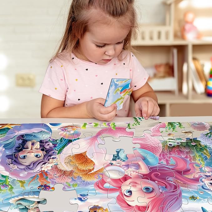Jumbo Floor Puzzle for Toddlers & Kids Ages 3-5, 48-Piece Mermaid and Underwater Large Jigsaw Puzzle with Educational Fun, Easter Gift for Boys & Girls Ages 4-8