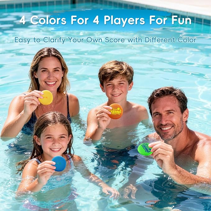 Water Stone Skipping Discs Set 4 Pack – Fun Pool Toys for Kids All Ages – Water Bouncing Skip Ball Toy for Boys & Girls – Best Games Gifts with Your Friends & Family at the Beach, Lake or Pool