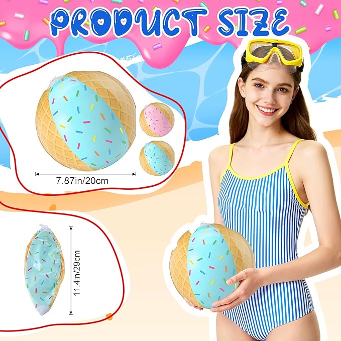 8 Pack Ice Cream Themed Beach Ball 7.87" Bulk for Summer Pool and Beach Game Gifts Birthday Party Supplies Decorations Favor