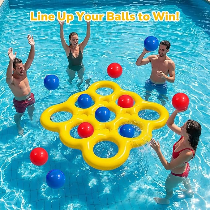MoKo Pool Water Toys Tic-Tac-Toe Games Set, Inflatable Floats Toy with 10 Balls, Pool Games for Family Party Outdoor Beach Adults Teens Kids 2-10 Players