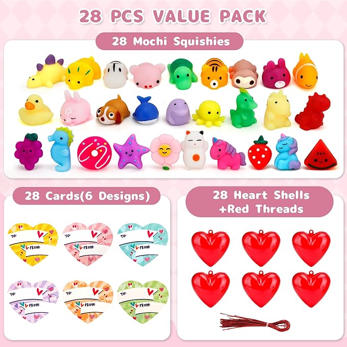 28 Pack Mochi Squishy Toys, Party Favors for Kids Ages 4-8-12, Mini Fidget Toys for Classroom, Birthday, Easter, Treasure Box Prizes, Goodie Bag Stuffers