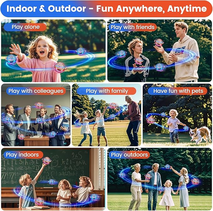 Flying Orb Ball Toy, 2026 Upgrade Hand Controlled Hover Ball with LED Lights, 360° Rotating Boomerang Globe, Cool Mini Drone, Ideal Birthday&Christmas Gift for Boys Girls-Blue & Red