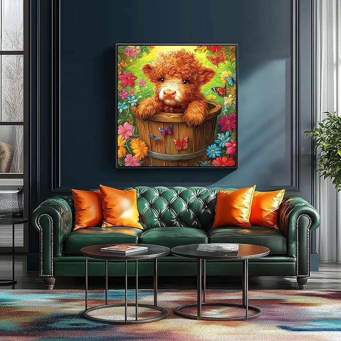MINIWAN 500 Piece Puzzles for Adults - Cute Highland Cow Floral Butterfly Jigsaw Puzzle, Vibrant Nature Large Piece Art Puzzle for Relaxation & Home Decor 20x20 Inches