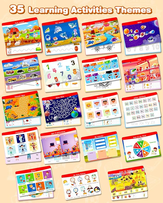 Montessori Preschool Busy Book for Toddlers - Activity Books for Kids Ages 3-5 - Preschool Learning Activities - Workbook Activity Binder - Autism Sensory Toys - Gifts for 3 4 5 6 Year Old Boys Girls