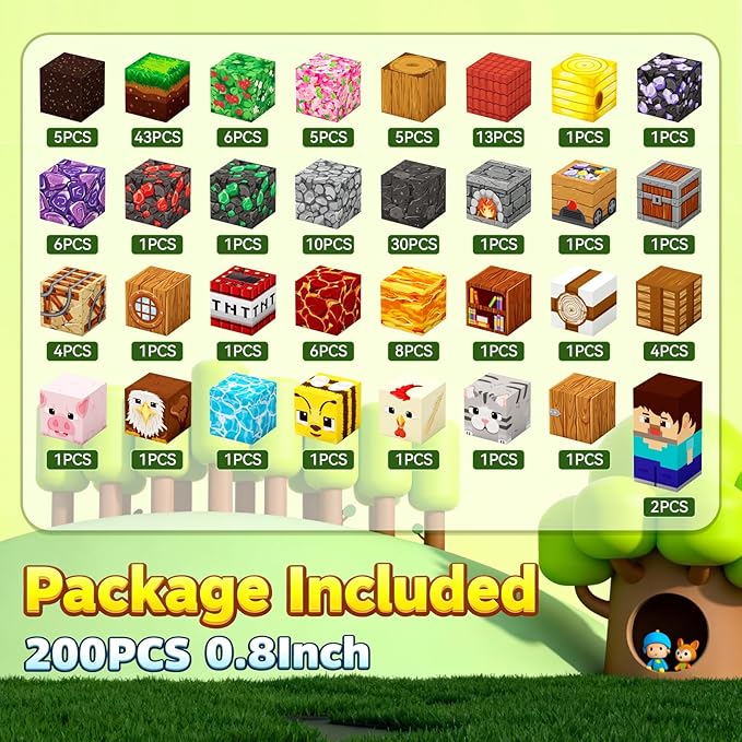 200PCS Magnetic Building Blocks 0.8inch STEM Toy for Kids 3+ Toddler Educational Construction Gift for Boys & Girls (Forest-200pcs)