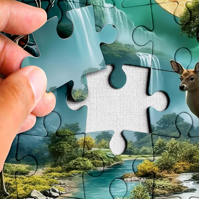 Magic Deer Landscape Puzzles for Adults 1000 Pieces, Fantasy Moon Mountain Tree Jigsaw Puzzle, Colorful Difficult Art Puzzles