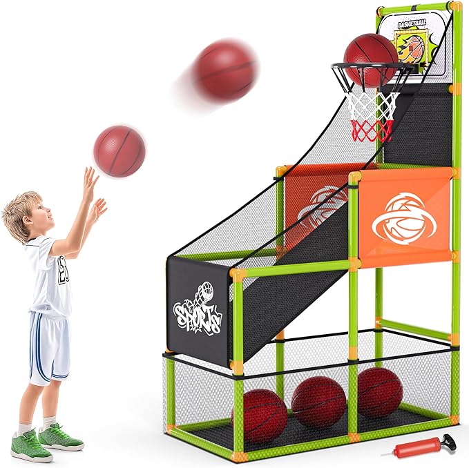 Arcade Basketball Game Set with Electronic Scoreboard&LED Light: Boy Toys Basketball Hoop Indoor Outdoor with 4 Balls & Air Pump Sports Carnival Games Christmas Birthday Gifts for Kids 3-12 Years Old