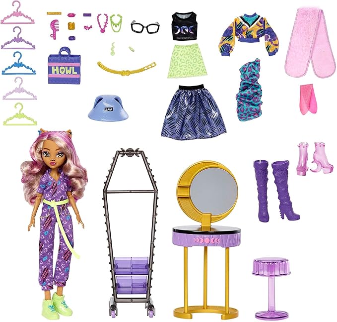 Monster High Doll & Playset, Clawdeen Wolf Boo-tique Studio with Fashion Accessories, 20+ Pieces for Mix-&-Match Outfits