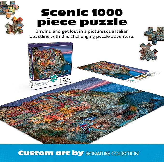 Buffalo Games - Cinque Terre 1000 Piece Puzzle for Adults - Jigsaw Puzzles - Challenging Italy Coastal Scene with Poster - Peter Stewart Photography