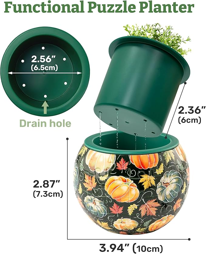 PieceRelax 3D Puzzle Planter - Oriental Floral Ornament - Small Round Plant Pots with Drainage, for Mom, Home Decor Flower Pots for Indoor Cactus, Succulents Pots [K1101]