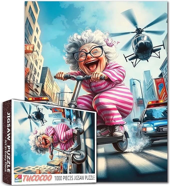 Crazy Old Woman 1000 Piece Jigsaw Puzzles for Adults Laughing Ladies Painting Jigsaw Puzzle Planes and Cars 1000 Pieces Puzzles 20''x27”inch DIY Craft Puzzle Art Home Wall Decor Family Challengings
