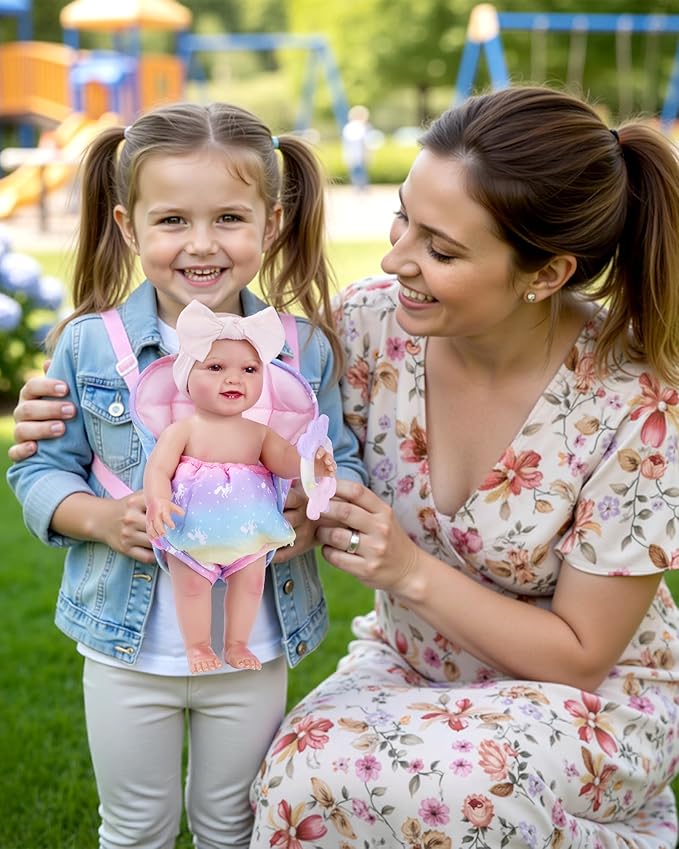 BABESIDE Baby Doll Accessories, Doll Carrier with Magic Bottle, Doll's Diaper, Rattle Toy – Baby Dolls Accessories Set for 12-15 Inch Dolls, Pretend Play Gift for Girls