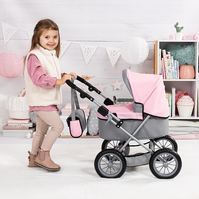 Bayer Design Baby Doll Trendy Pram in Grey/Pink, 67 x 41 x 68 centimeters, 1300800