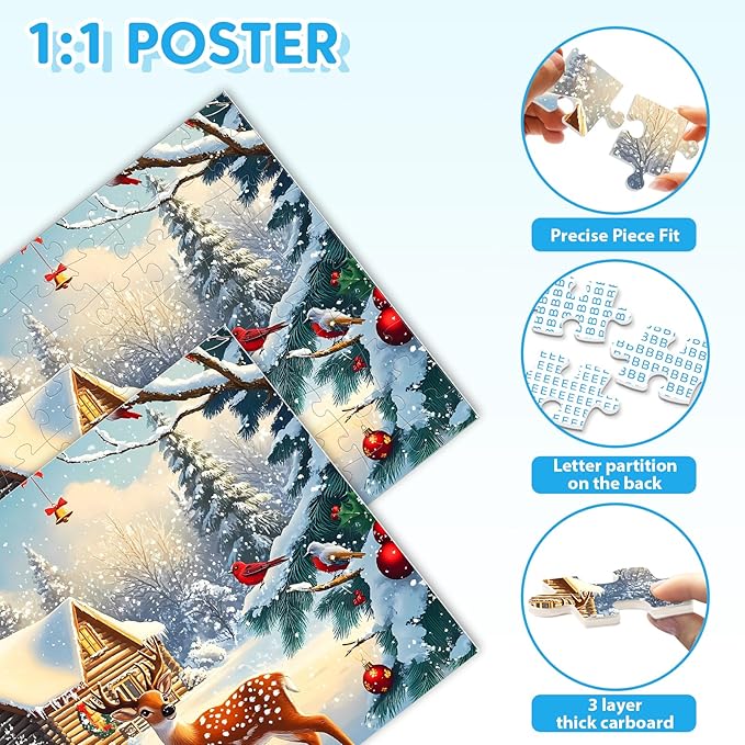 4-Packs 100 Piece Puzzles - Four Seasons Scenery Large Piece Puzzles for Senior Adults Kids Puzzle Ages 5-8 Jigsaw Puzzle for Kids Ages 4-6 6-8 8-10 Year Old Educational Toys for Girls Boys